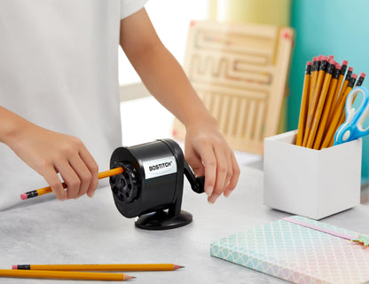 Bostitch Office Wall Mount Manual Pencil Sharpener, Tip Saver, 8 Hole Dial, 6X Longer Cutter Life, Vertical or Horizontal Mounting Black (MPS1-BLK) Bostitch