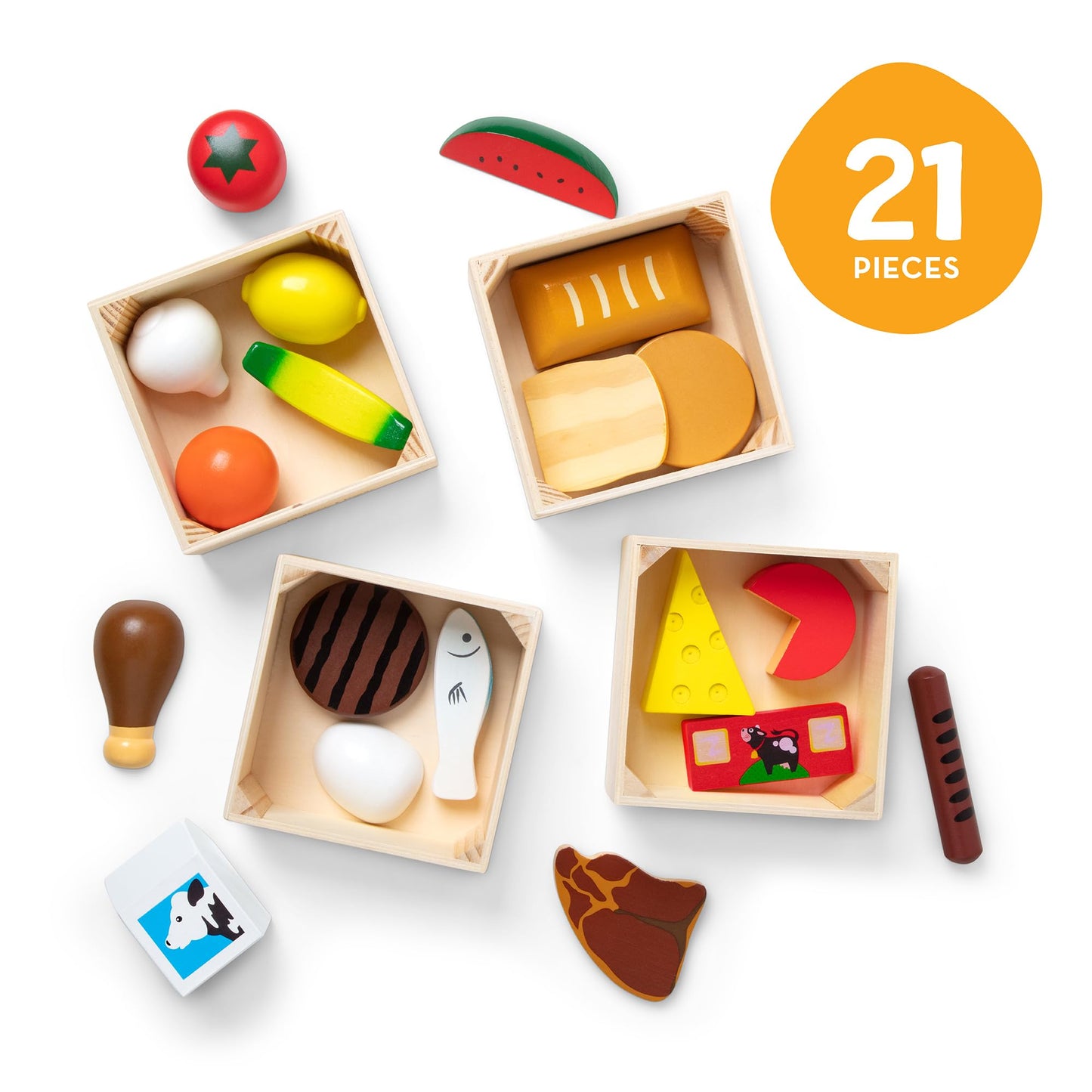Melissa & Doug Food Groups, 21-Piece Wooden Toys Set of Pretend Play Food & Kids Play Kitchen Accessories, Preschool Toys for Girls & Boys Ages 3+ - Available at All In One Marketplace Canada