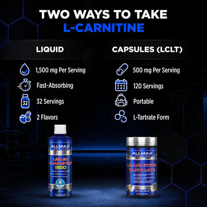 ALLMAX Nutrition Liquid L-Carnitine 1500 Miligrams, Blue Raspberry, 16 oz (473 ml) - Available at All In One Marketplace Canada