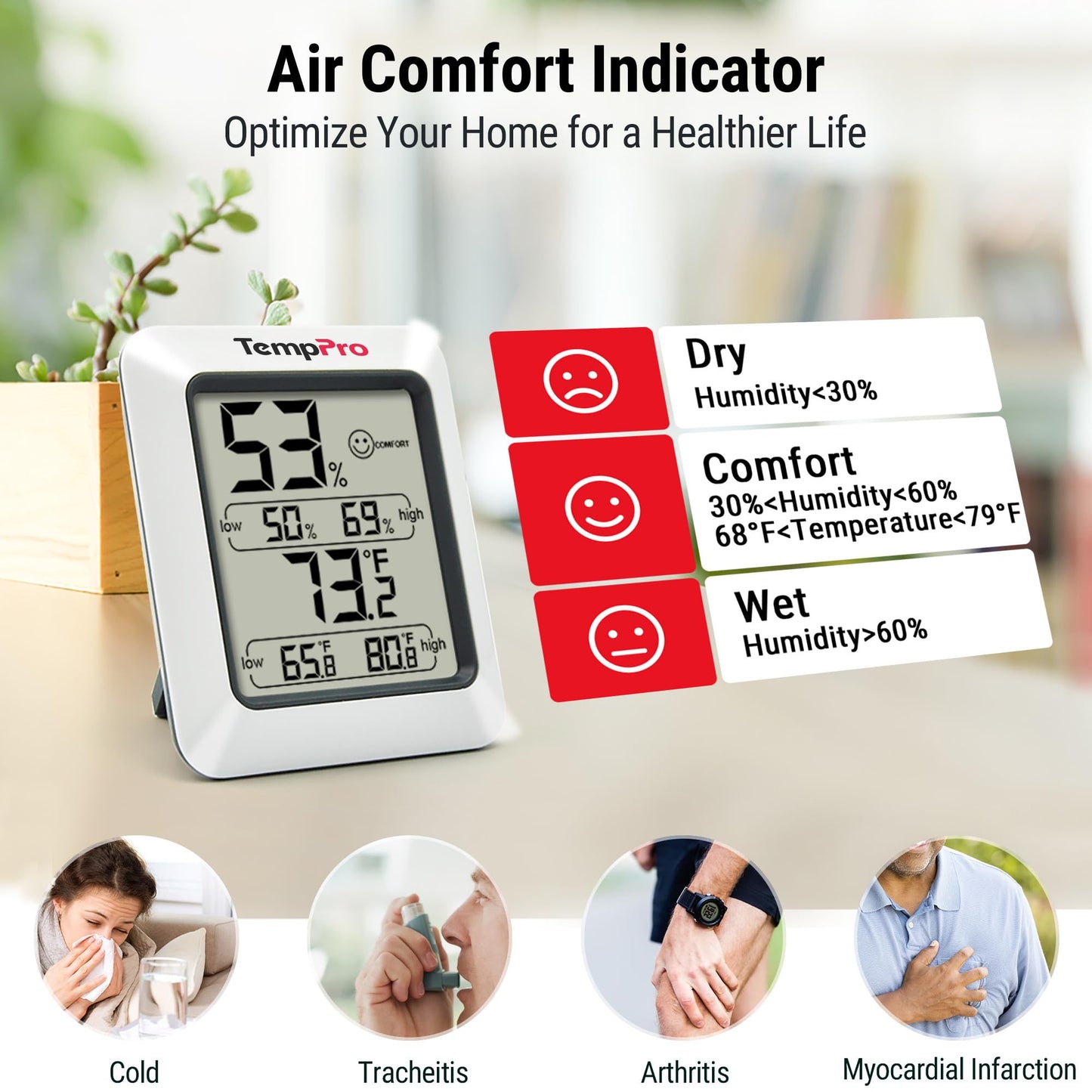 TempPro TP50 Digital Hygrometer Indoor Thermometer with Max/Min Records Room Thermometer and Humidity Monitor with Large LCD Display (Previously ThermoPro)