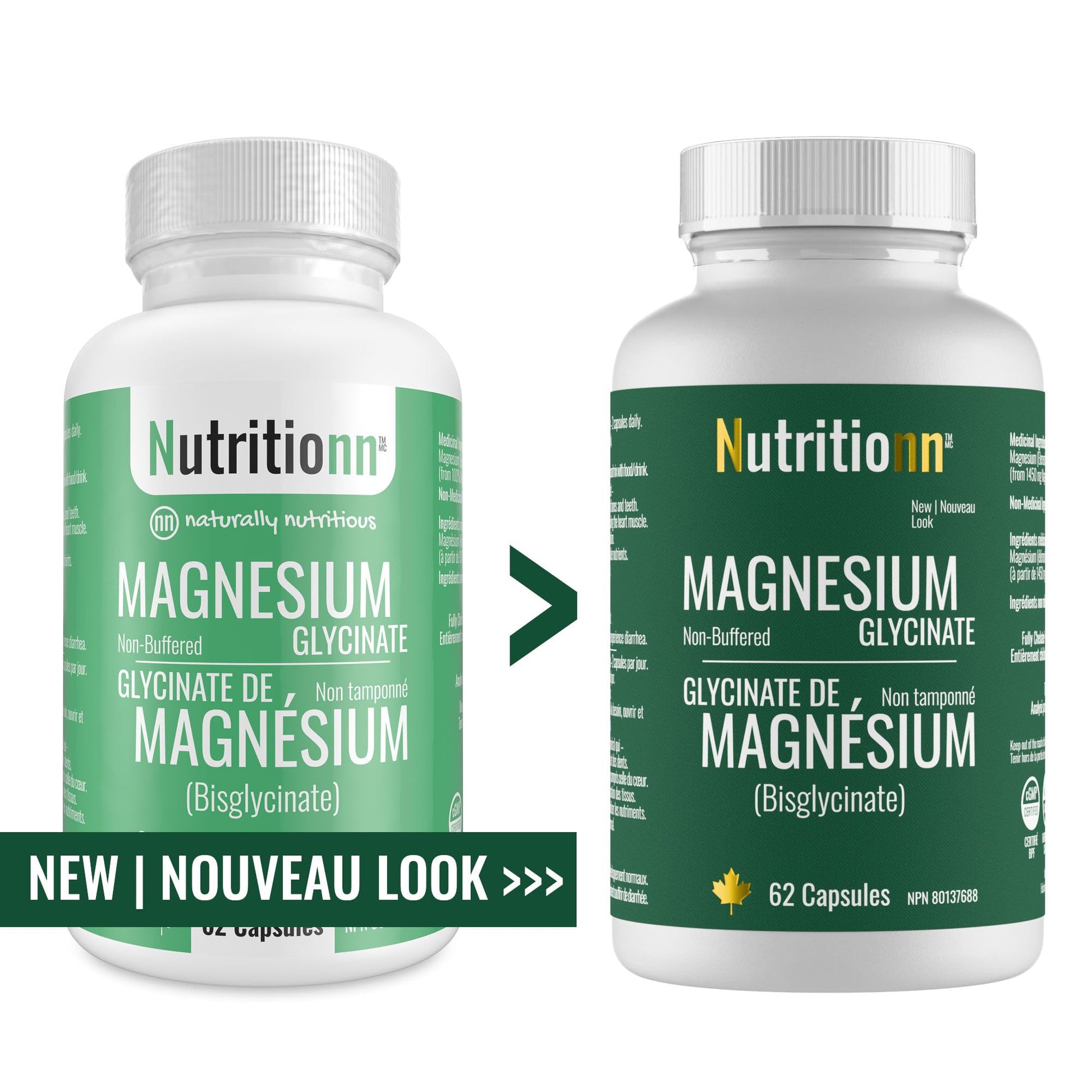 Magnesium Glycinate 200 mg Capsules (Elemental) from Non-Buffered Fully Chelated 100% Magnesium Bisglycinate - 62 Max-Capacity High-Absorption Capsules - Made in Canada - Nutritionn - Available at All In One Marketplace Canada