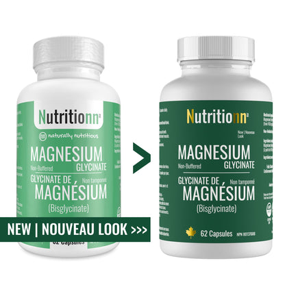 Magnesium Glycinate 200 mg Capsules (Elemental) from Non-Buffered Fully Chelated 100% Magnesium Bisglycinate - 62 Max-Capacity High-Absorption Capsules - Made in Canada - Nutritionn - Available at All In One Marketplace Canada