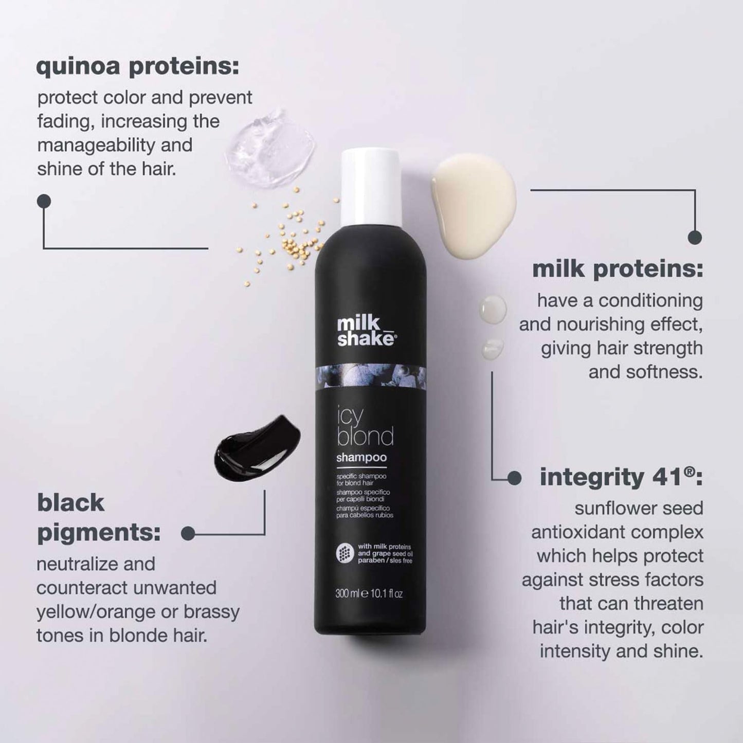 milk_shake Icy Blond Shampoo | Award Winning Shampoo with Black Pigment to Cool Brassy Tones and Enhance Platinum Blonde Hair | Ideal for Maintaining Icy, Ash-Toned Color | 10.1 fl oz (300 ml) - Available at All In One Marketplace Canada