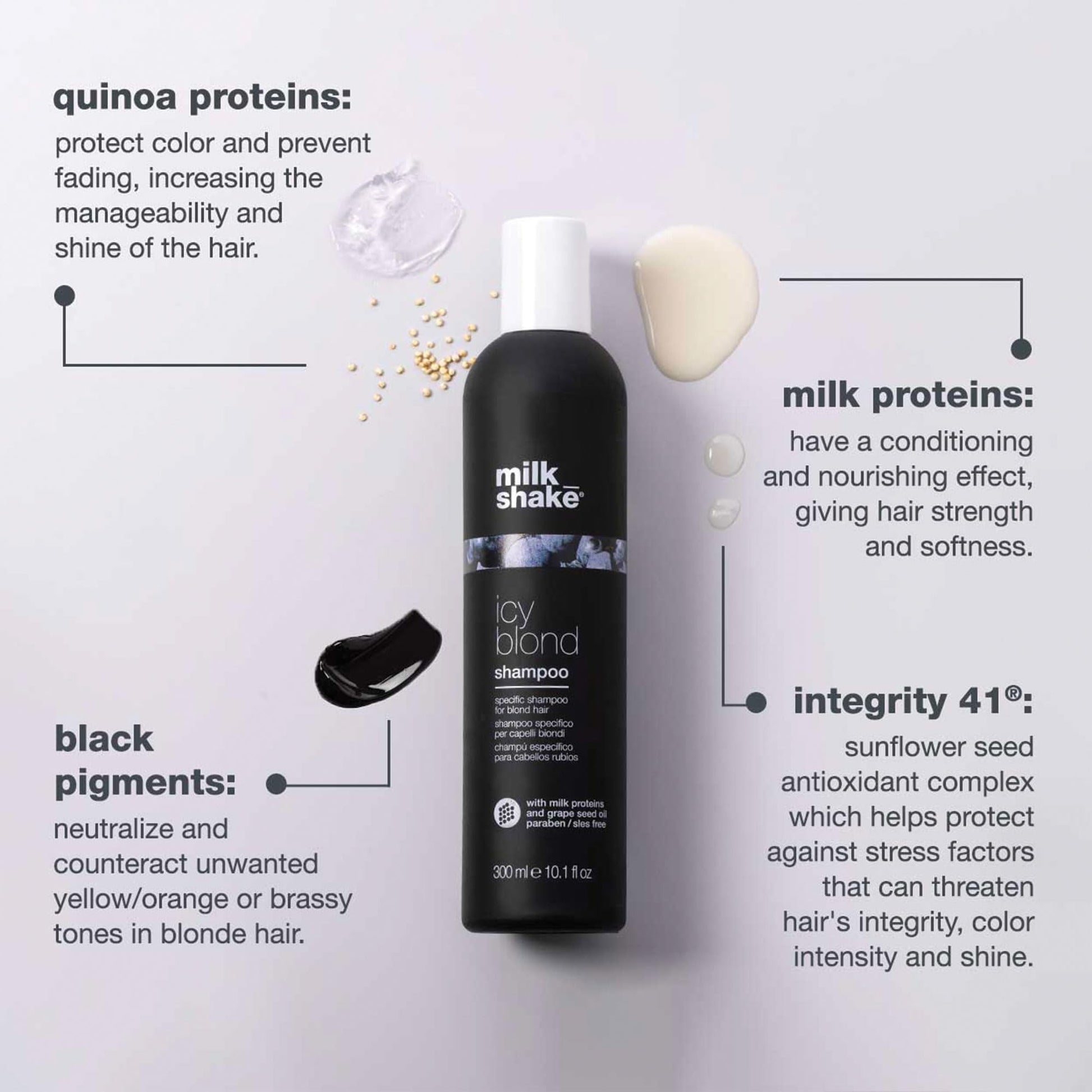 milk_shake Icy Blond Shampoo | Award Winning Shampoo with Black Pigment to Cool Brassy Tones and Enhance Platinum Blonde Hair | Ideal for Maintaining Icy, Ash-Toned Color | 10.1 fl oz (300 ml) - Available at All In One Marketplace Canada