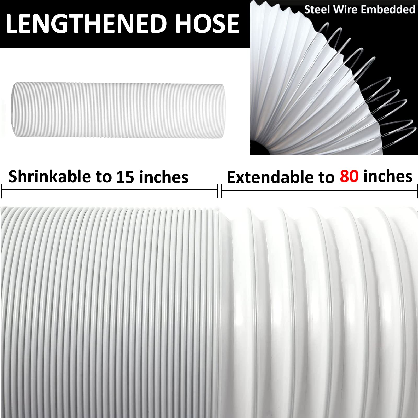 FUBININA 80" Portable Air Conditioner Hose, AC Hose with 5.9" Diameter, Anti-Clockwise Thread AC Exhaust Hose for Portable AC Vent Replacement Tube Compatible with LG Air Conditioner Part - Available at All In One Marketplace Canada