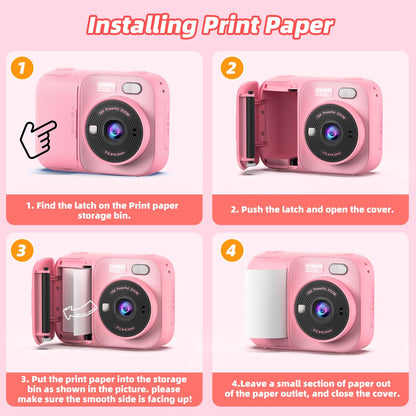 Kids Instant Print Camera with 5 Rolls Print Paper, 1080P HD Camera, Rechargeable Portable Toddler Selfie Camera, Christmas Birthday Gifts Toys for Boys Girls Age 3-12 🍁 All In One Marketplace Canada