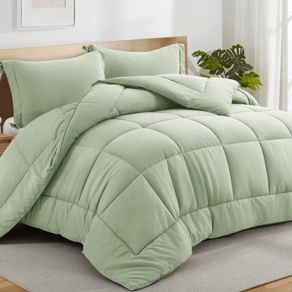 All Season Queen Comforter Set 3 PCs Soft Quilted Down Alternative Comforter+2 Pillow Shams with Corner Tabs,Winter Summer Warm Fluffy,Machine Washable (Sage Green, Queen) 🍁 All In One Marketplace Canada