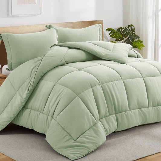 All Season Queen Comforter Set 3 PCs Soft Quilted Down Alternative Comforter+2 Pillow Shams with Corner Tabs,Winter Summer Warm Fluffy,Machine Washable (Sage Green, Queen) 🍁 All In One Marketplace Canada