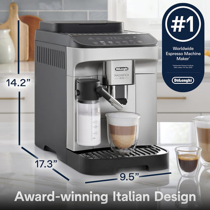 De'Longhi Magnifica Evo Automatic Espresso & Coffee Machine with Auto Milk Frother, Built-in Grinder & Auto-Clean Function - For Latte, Cappuccino, Americano, Iced Coffee, ECAM29084SB, Silver - Available at All In One Marketplace Canada
