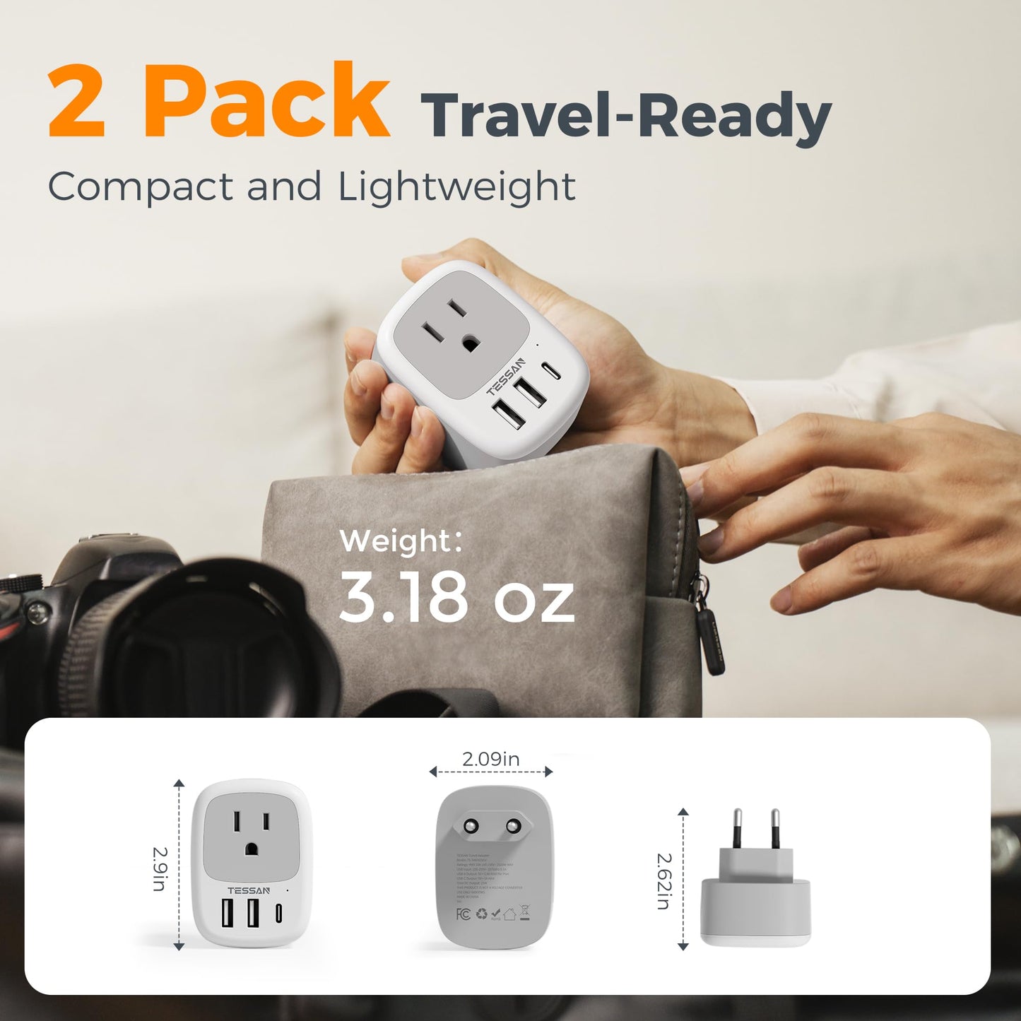 TESSAN Canada to European Travel Adapter 2 Pack, Plug Adaptor
