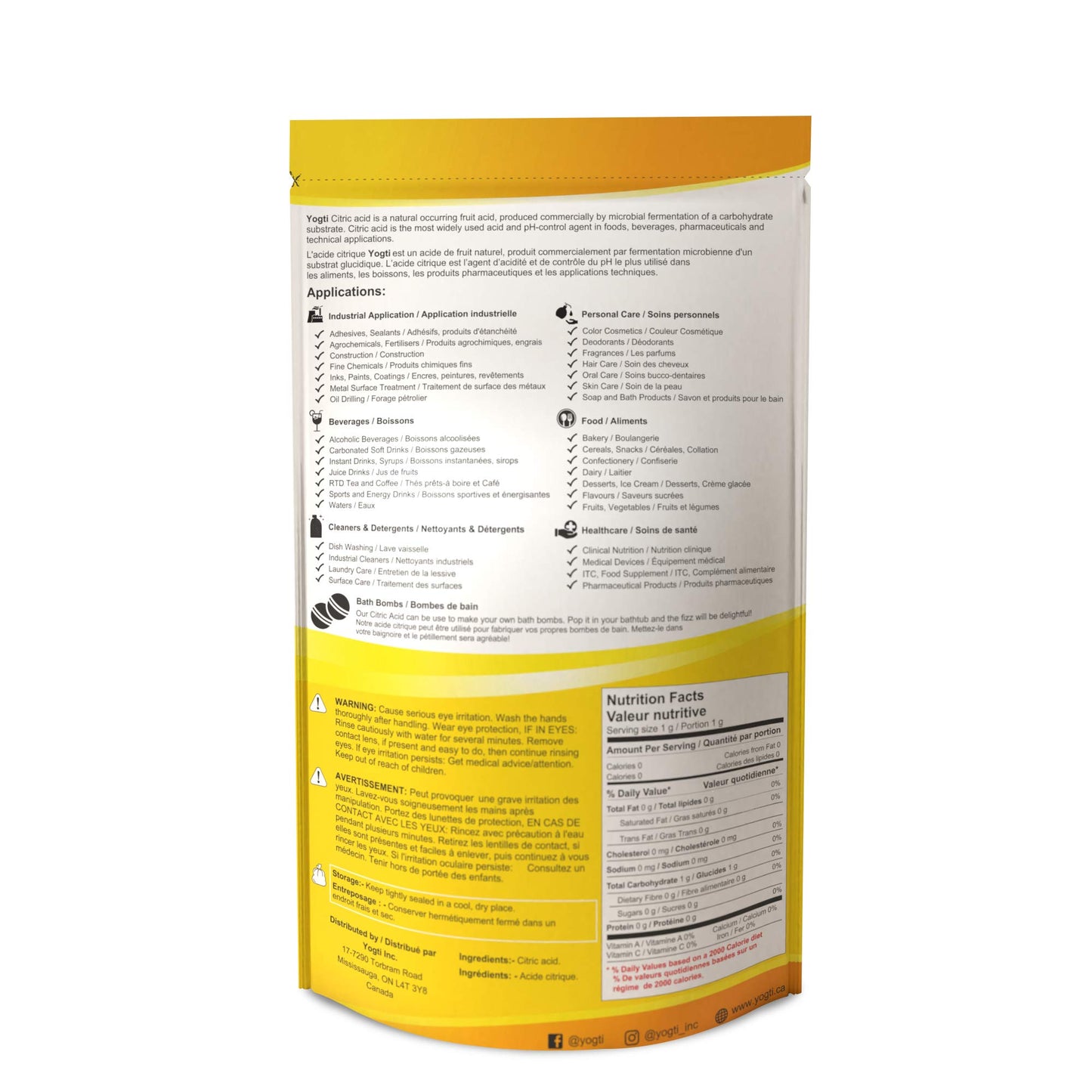 Yogti [Canadian Brand] Citric Acid Powder, Food Grade, 100% pure, Organic, Non-GMO (10lb) Yogti