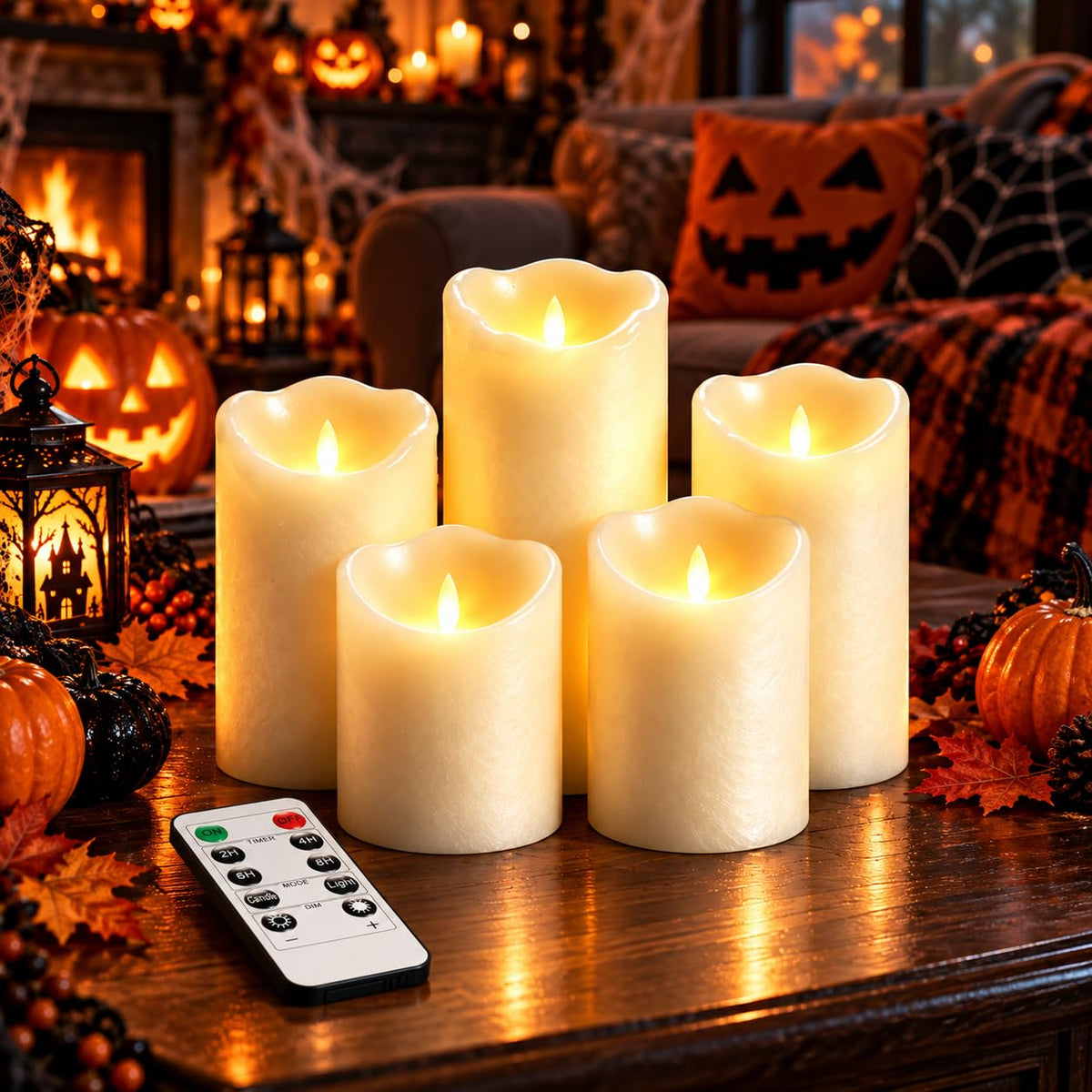 5 Pack Ivory Slant Top Flameless Candles, Real Moving Flame Wax LED Candles with 2 Remote Controls, Gradient Flickering Candle Lights for Home Wedding Holiday Decor 🍁 All In One Marketplace Canada