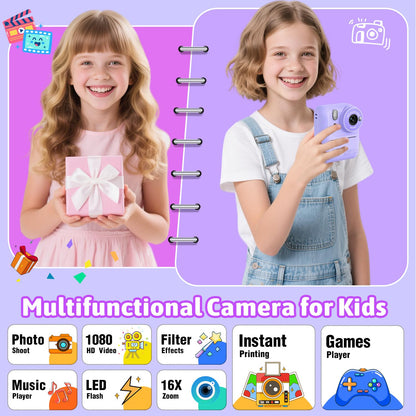 Okaloka Kids Instant Print Camera Toys,1080P HD Toddler Digital Video Camera,Christmas Birthday Gifts for Girls Boys Age 3-12 Year Old - 32G SD Card Included (Purple) 🍁 All In One Marketplace Canada