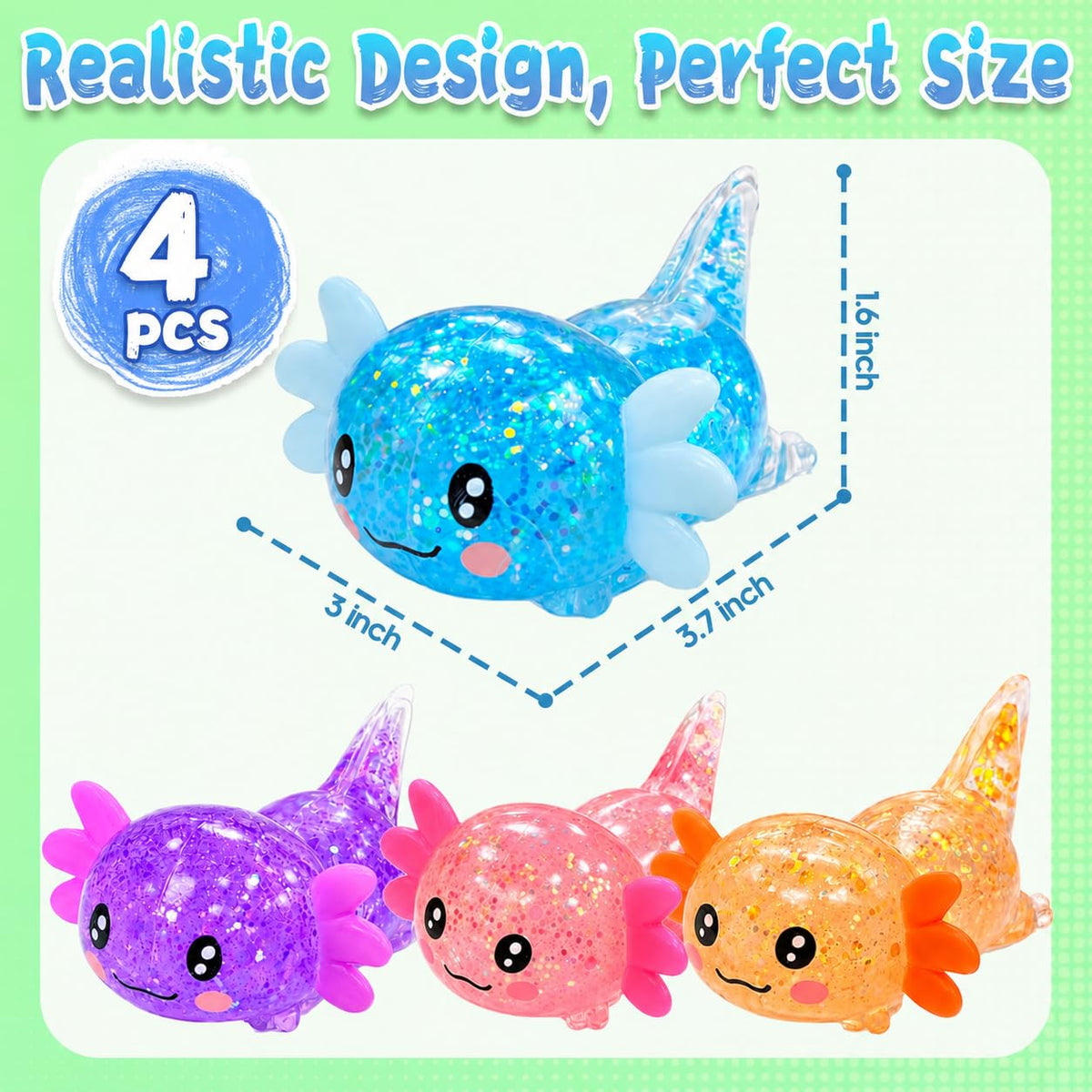 4PCS Axolotls Squishy Fidget Stress Ball,Cute Squishies Axolotls Toy,Fidget Toys for Kids Youth Adult, Gift for Party Birthday Christmas 🍁 All In One Marketplace Canada