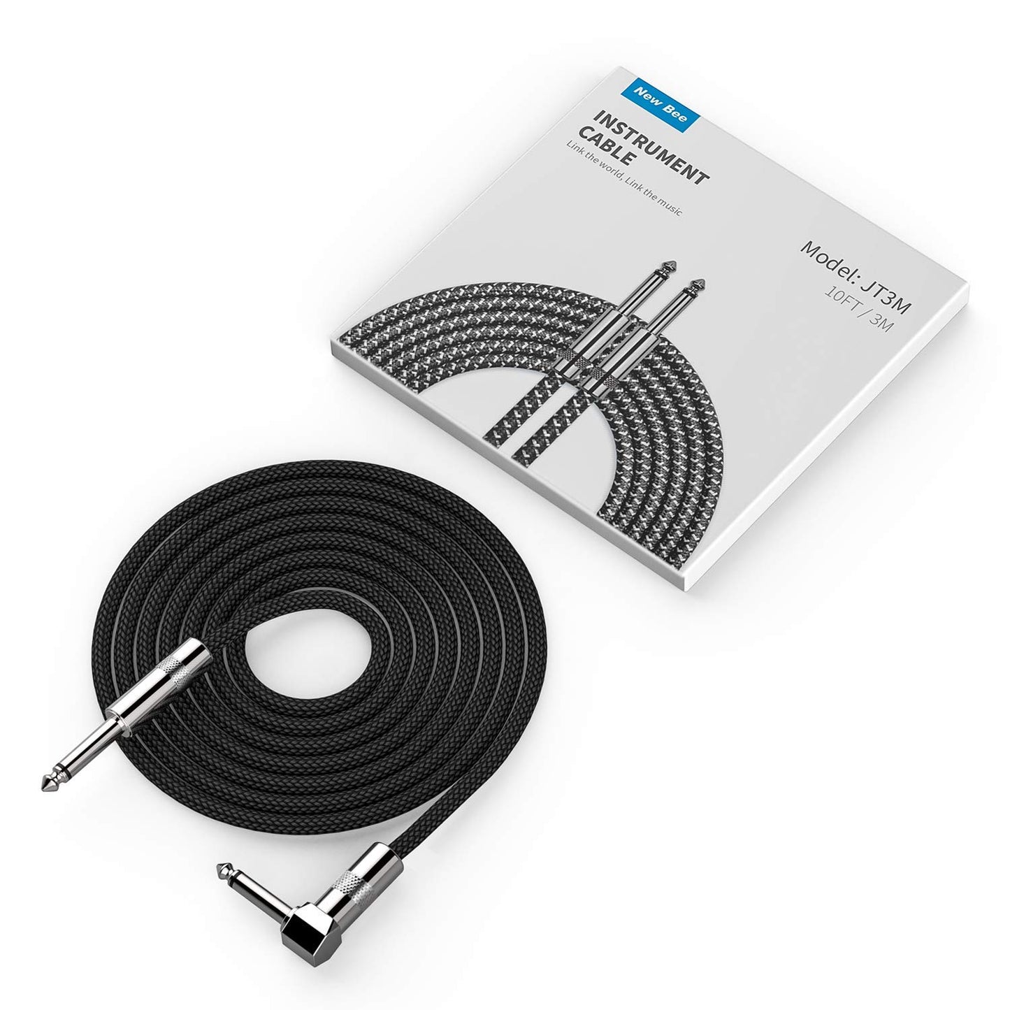 Guitar Cable 10ft New bee Electric Instrument Cable Bass AMP Cord for Electric Guitar, Bass Guitar, Electric Mandolin, Pro Audio (Right Angle to Straight, Black)