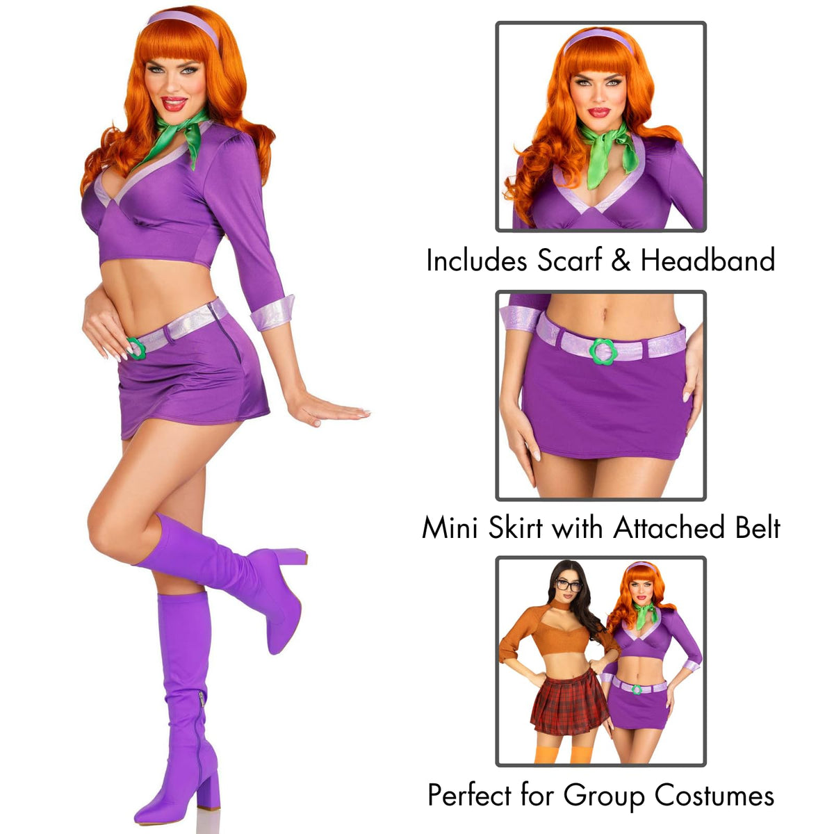 Leg Avenue Women’s 4 PC Meddling Cutie Halloween Costume with Purple Headband, XS