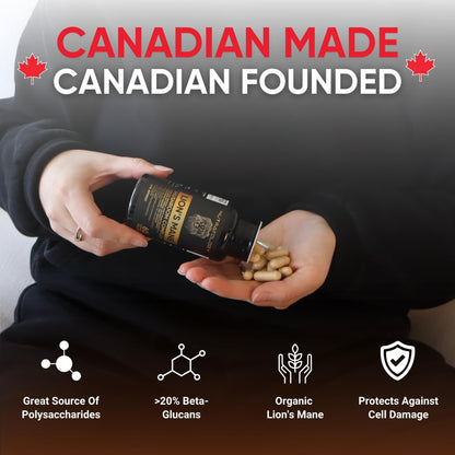 Nutratology® Organic Lion's Mane Mushroom Capasules - Nootropic Functional Mushroom Supplements Made With 40% Polysaccharides & >20% Beta-Glucan | Supports Memory, Cognition & Brain Health - 60 Count - Available at All In One Marketplace Canada