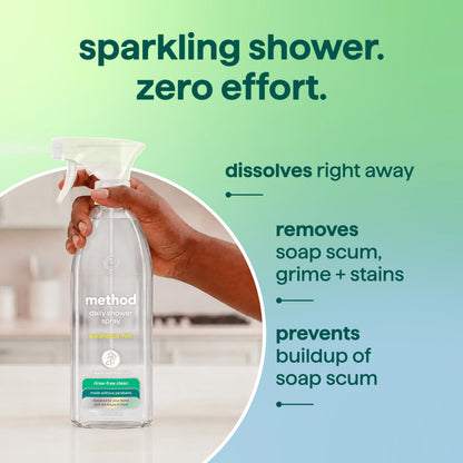 Method Daily Shower Cleaner Spray, Plant-Based & Biodegradable Formula, Spray and Walk Away - No Scrubbing Necessary, Eucalyptus Mint Scent, 828 ml Spray Bottles, 8 Pack, Packaging May Vary