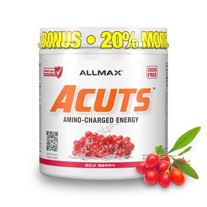 ALLMAX ACUTS Amino Energy Powder with Amino Acids Supplement, Goji Berry, 36 Servings, Caffeine, Green Coffee Extract, 2000 mg Taurine, L-Carnitine, Sugar Free, Gluten & Dye Free, Amino Acid Drink