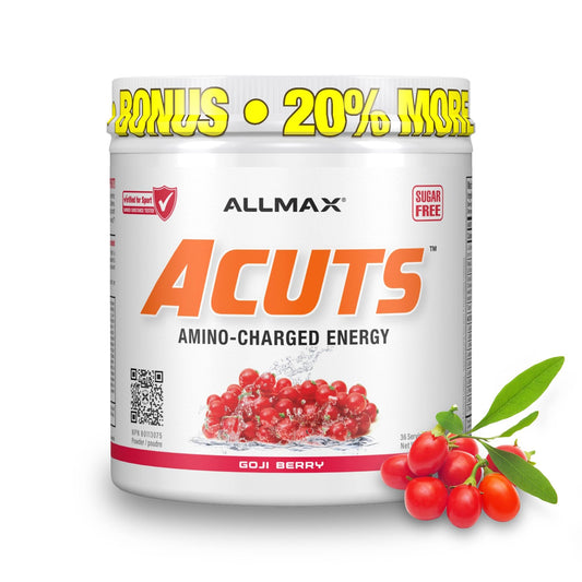 ALLMAX ACUTS Amino Energy Powder with Amino Acids Supplement, Goji Berry, 36 Servings, Caffeine, Green Coffee Extract, 2000 mg Taurine, L-Carnitine, Sugar Free, Gluten & Dye Free, Amino Acid Drink