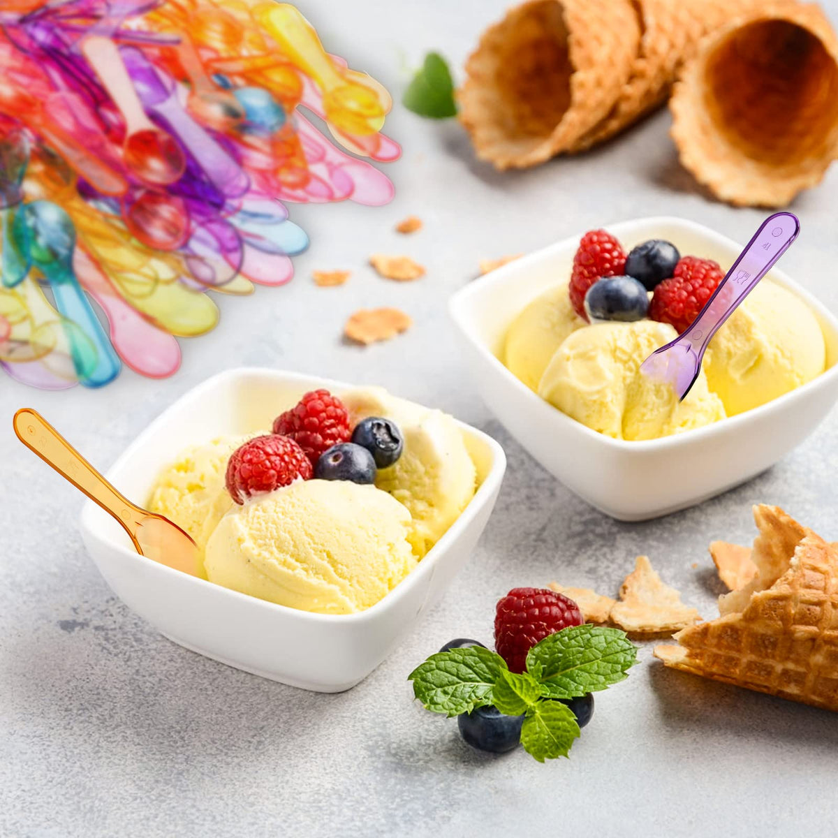 Hiceeden 1000 Pcs Colorful Mini Spoons, 3 Inch Disposable Plastic Tasting Spoons, Small Spoons Snow Cone Taster Spoons for Ice Cream Dessert Party Wedding Cake Yogurt Jello Jam 🍁 All In One Marketplace Canada