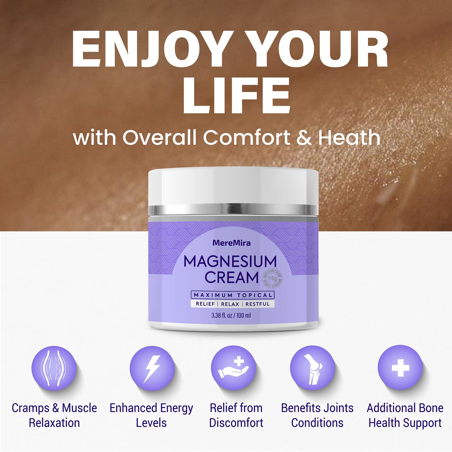 Magnesium Cream for Sleep & Muscle Relief: Topical Night Calming & Deep Relaxation - Restless Cramps Leg & Joint Care Lotion - Lavender 3.38 Fl. Oz. - Available at All In One Marketplace Canada
