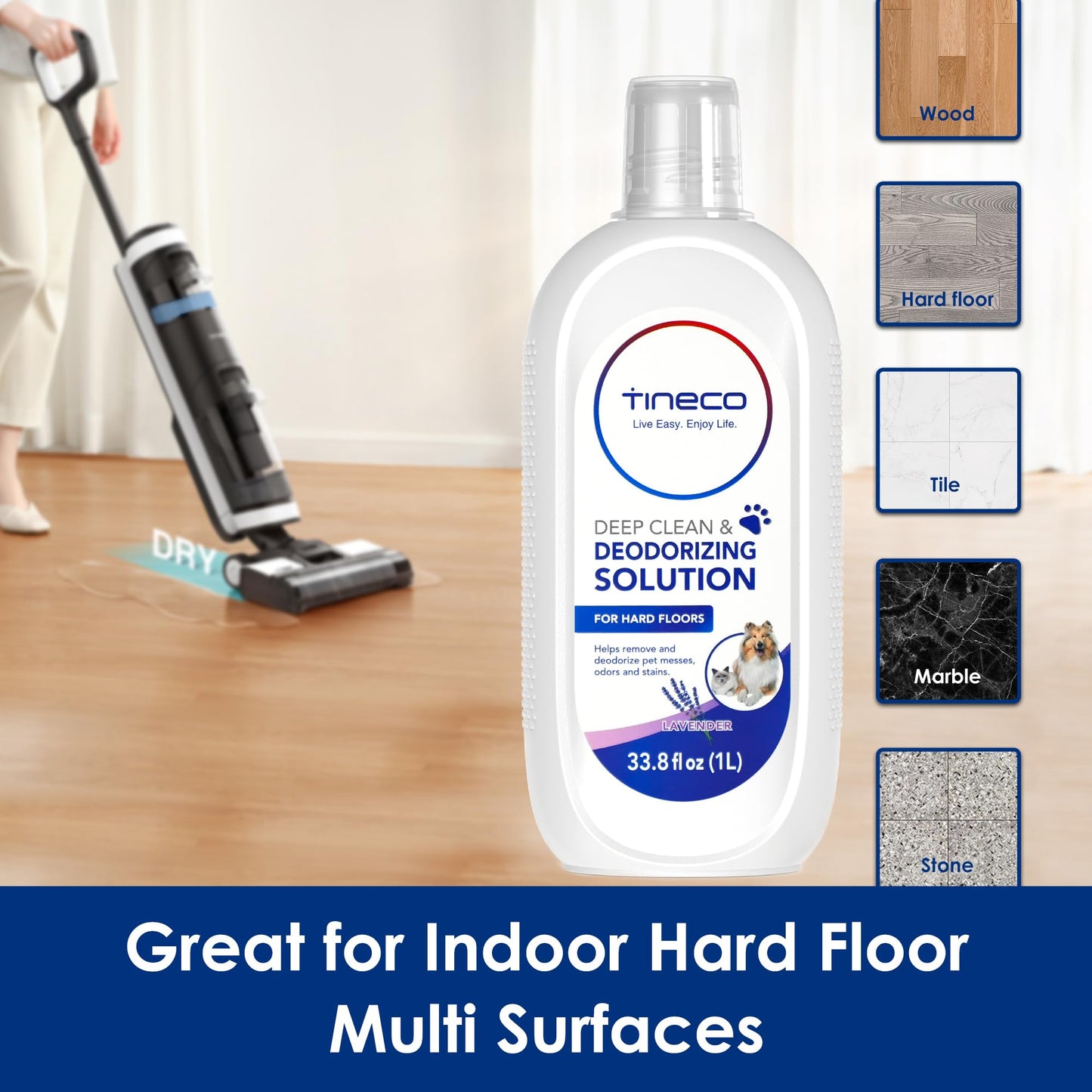 Tineco Floor Cleaning Solution, Deep Cleans for Multiple Hard Floors, Lavender Scent, 1 Liter-33.8 Fl Oz, FOR TINECO iFloor 2/3 Breeze/FLOOR ONE S3/S5/S5 Pro 2/S6/S7 Pro - Available at All In One Marketplace Canada