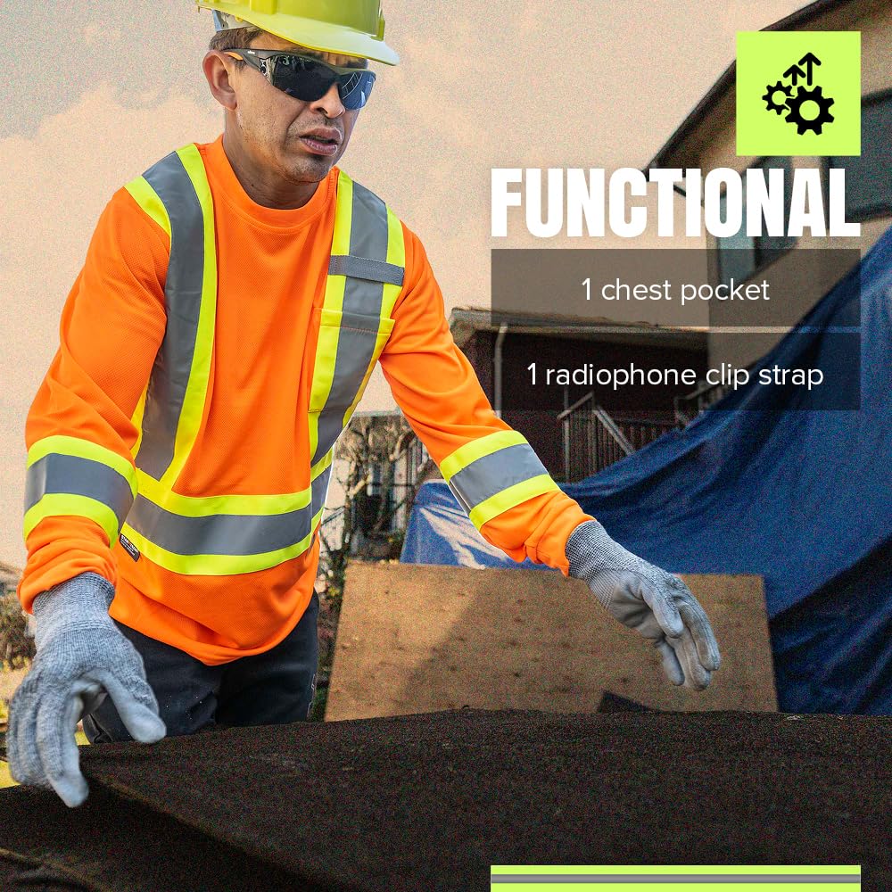 Pioneer High Vis Shirt for Men - Safety Long Sleeve T-shirt - Class 2 🍁 All In One Marketplace Canada