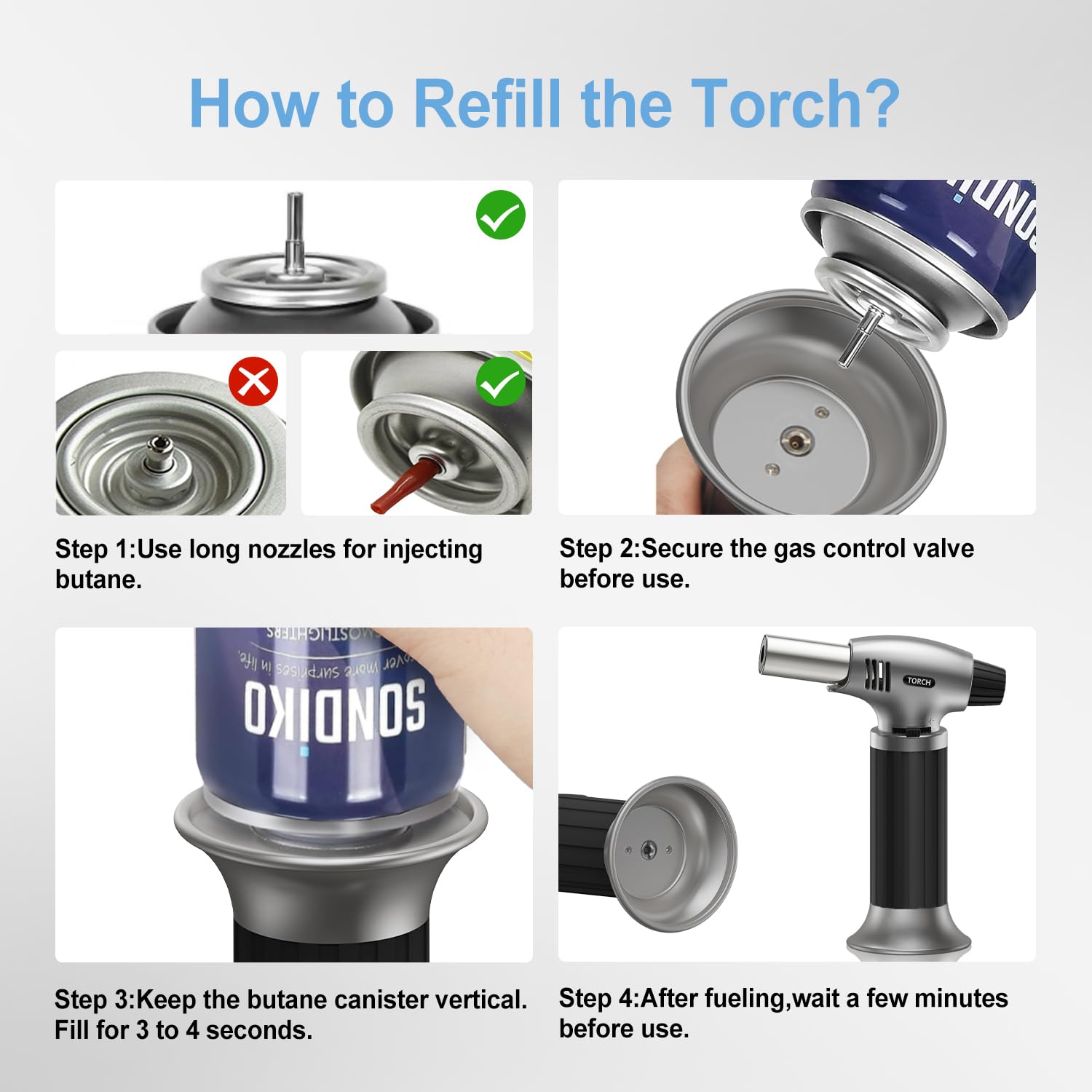 Sondiko Butane Torch, Refillable Kitchen Torch Lighter, Fit All Butane Tanks Blow Torch with Safety Lock and Adjustable Flame for Desserts, Creme Brulee, BBQ, and Baking—Butane Gas is Not Included - Available at All In One Marketplace Canada