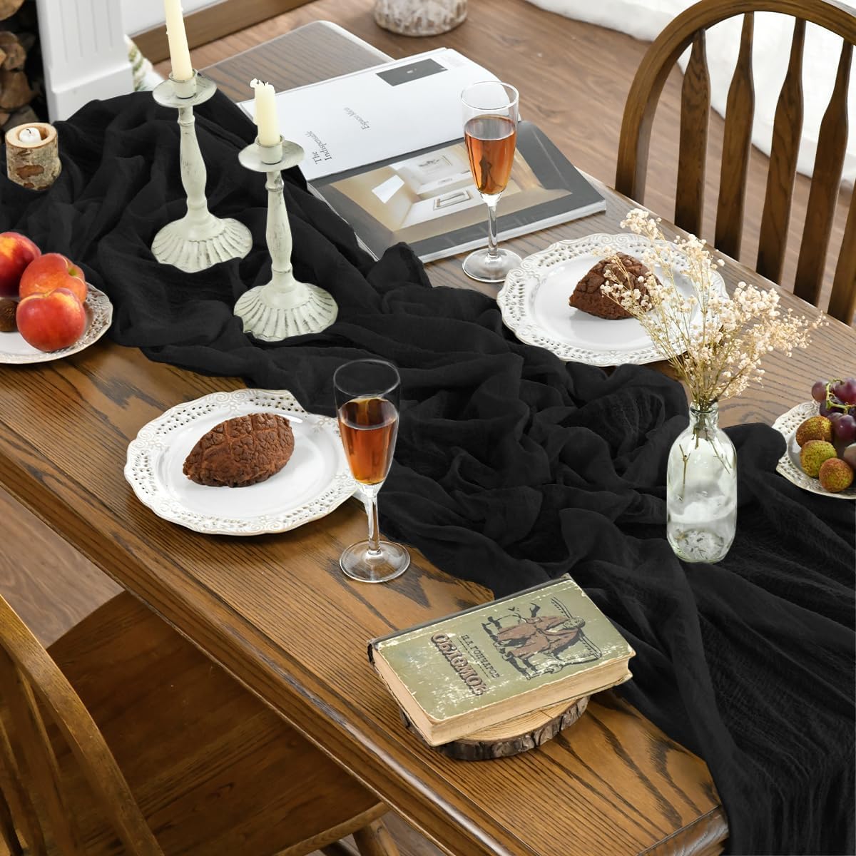 Artoid Mode Boho Cheesecloth Gauze Black Wedding Table Runner, 300 cm Seasonal Fabric Kitchen Dining Holiday Table Decor for Home Party Indoor 🍁 All In One Marketplace Canada