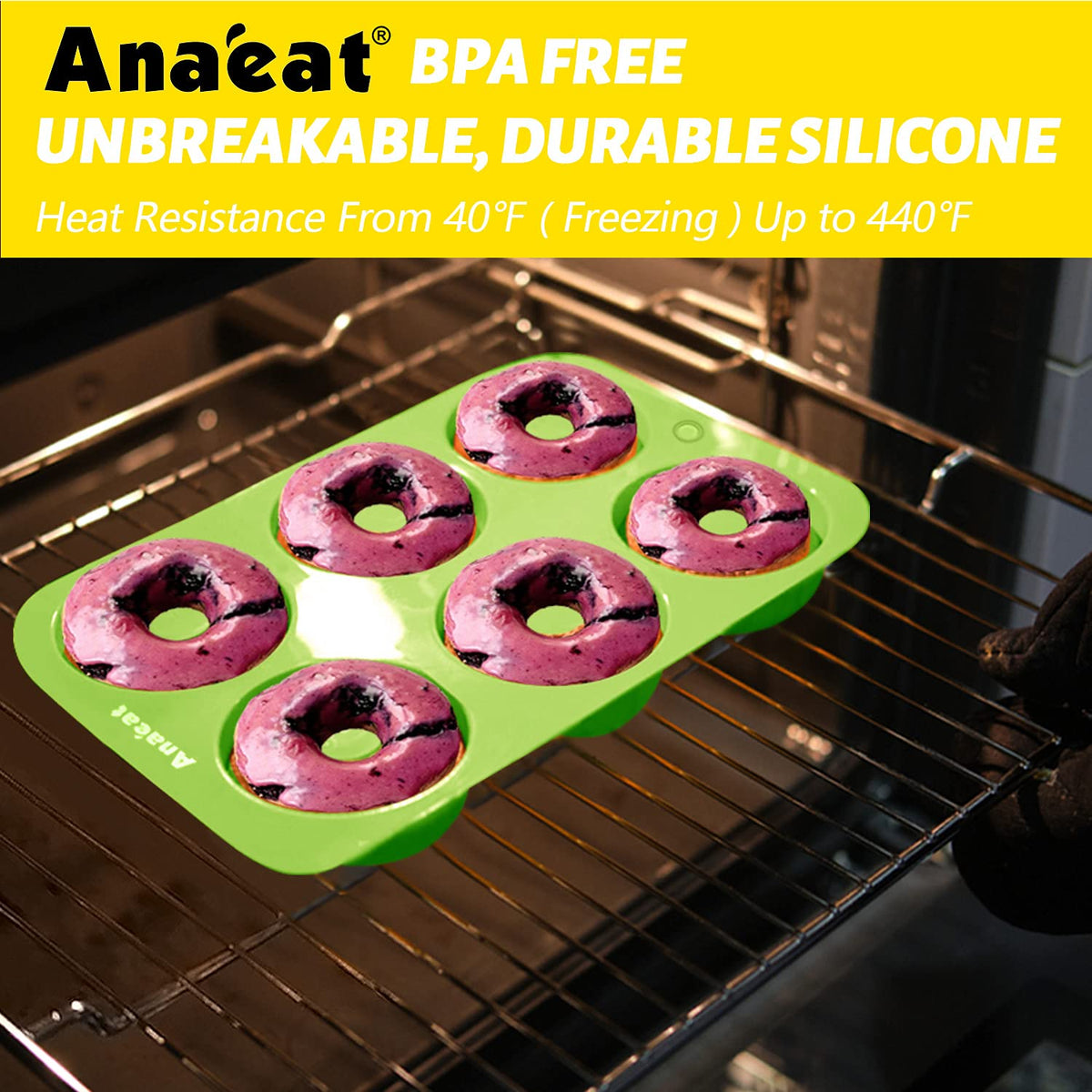 Anaeat 2 Pack Donut Pan Silicone Baking Mold, Just Pop Out! Non-Stick Doughnuts Baking Pans BPA Free for 6 Full-Size Donuts, Muffins, Cake Biscuit Bagels - Easy Clean, Oven, Dishwasher Safe(Green) 🍁 All In One Marketplace Canada