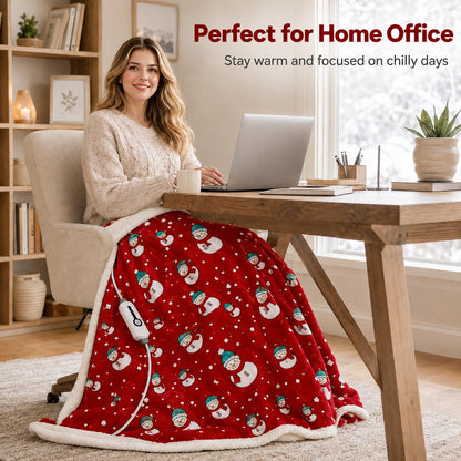 Electric Heated Blanket,Full 72x84in,Christmas Snowman,Coral&Sherpa,Gift 🍁 All In One Marketplace Canada