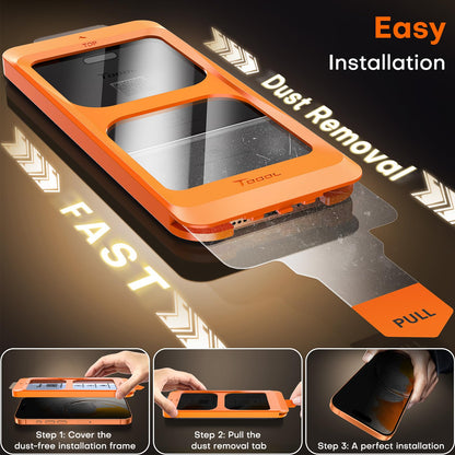 TOCOL 2 Pack for iPhone 17 Pro Max Privacy Screen Protector [True 25°Anti Spy] [Instant Installation], HD Tempered Glass Film+1 Dust Free Installation Tool [Military-Grade Protection] Shockproof