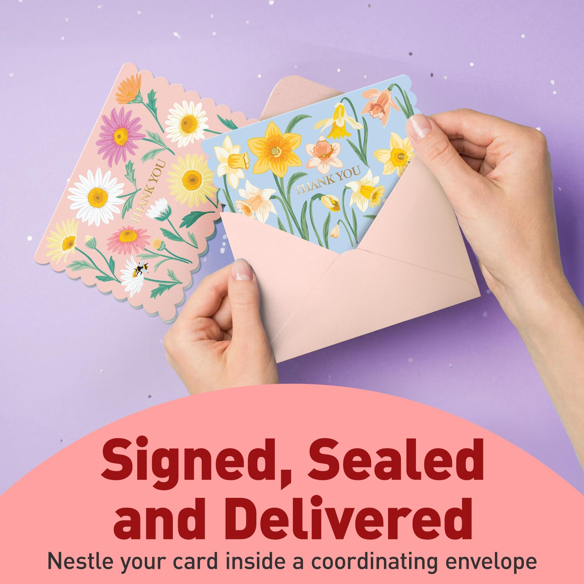 S&O Floral Thank You Cards with Envelopes – 36 Blank Cards – 4 Assorted Sunlit Meadows Designs with Gold Foil – 3.5x5" Pastel Thank You Note Cards – Pink, Green, Yellow & Blue Envelopes - Available at All In One Marketplace Canada