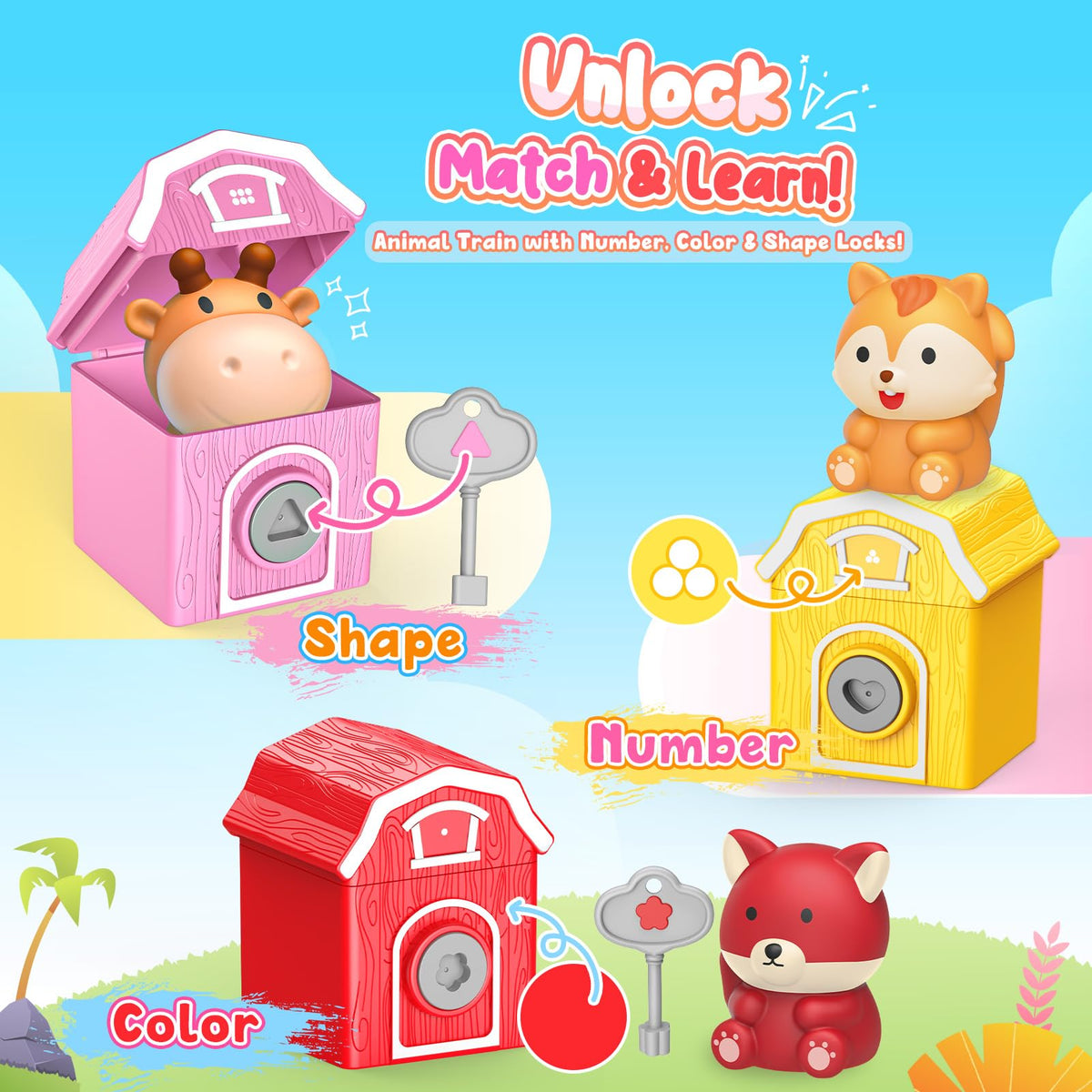 Luckades Toddler Animals Montessori Toys for 2 3 4 Year Old Boy Girl, Learning Farm Train Set with Counting Matching & Sorting for Kids 2-3 3-5 Preschool Christmas Birthday Baby Boy Girl Gifts 🍁 All In One Marketplace Canada