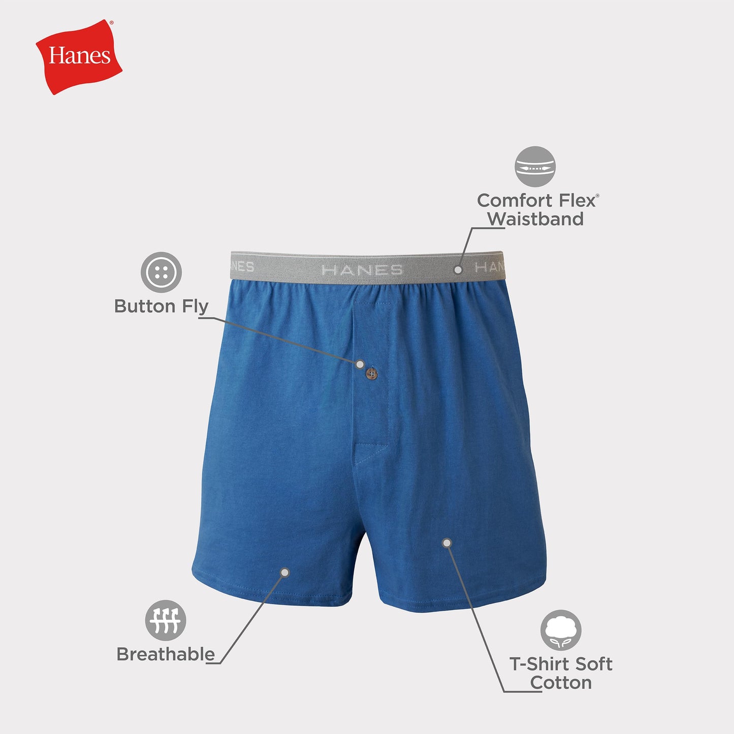 Hanes Men's 5-Pack Exposed Waistband Knit Boxers, Assorted, Large/36-38 Hanes
