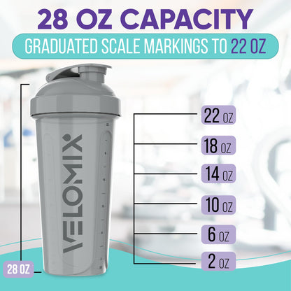 VELOMIX -4 PACK- 28 oz Protein Shaker Bottle for Protein Mixes - 4x Wire Whisk | Leak Proof Shaker Cups for Protein Shakes | Protein Shaker Bottle Pack | Protein Shake Cup(Silver Mix) - Available at All In One Marketplace Canada