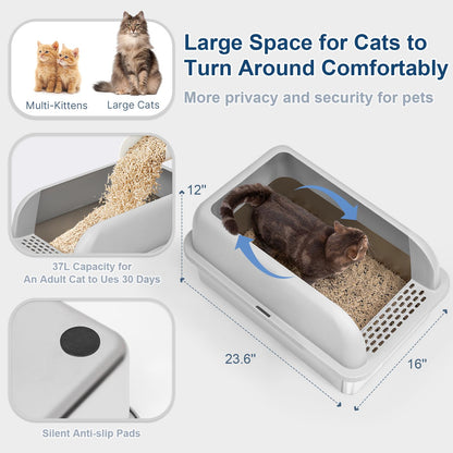 Suzzipaws XL Enclosed Stainless Steel Cat Litter Box for Big Cats suzzipaws