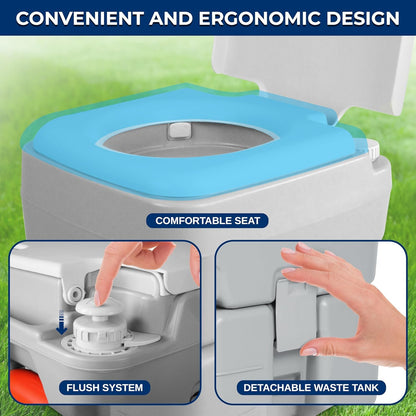 SerenLife Portable Toilet - 5.2 Gallon Camping and RV Porta Potty, Flushable, Leak Proof and Detachable Waste Tank, Ideal for Road Trip, Boats, Travel and Hiking Gear Essentials SereneLife