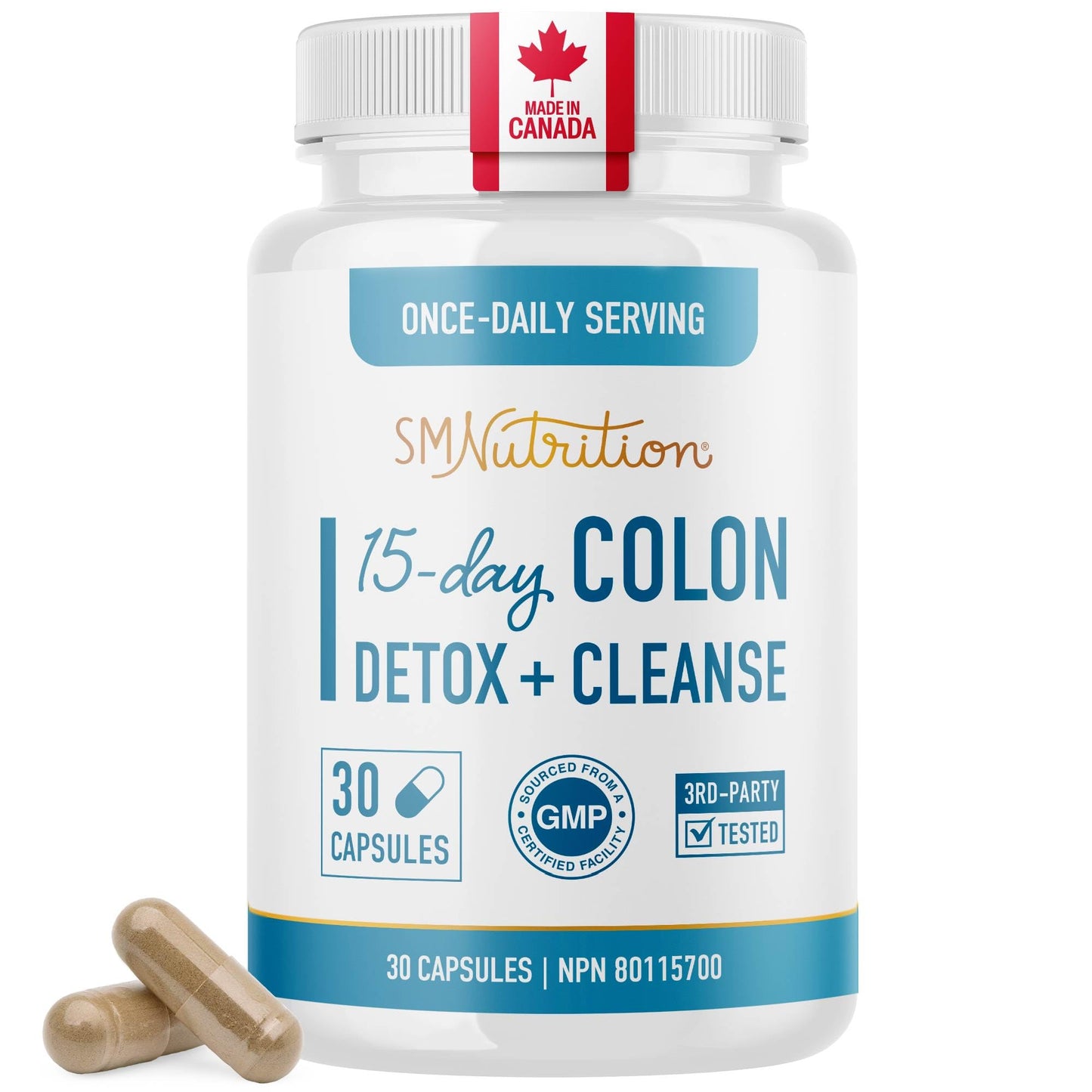 15 Day Colon Cleanse & Detox | Stool Softener & Constipation Relief for Adults | Gut Health Support | Colon Detox Cleanse With Probiotics for Women & Men | Gluten-Free | By SM Nutrition | 30 Capsules - Available at All In One Marketplace Canada