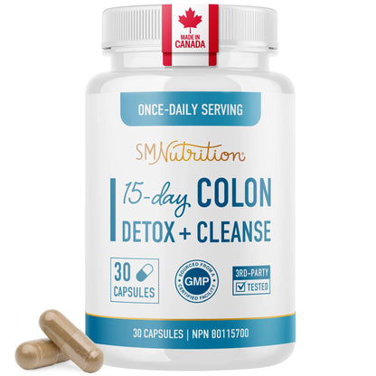 15 Day Colon Cleanse & Detox | Stool Softener & Constipation Relief for Adults | Gut Health Support | Colon Detox Cleanse With Probiotics for Women & Men | Gluten-Free | By SM Nutrition | 30 Capsules - Available at All In One Marketplace Canada