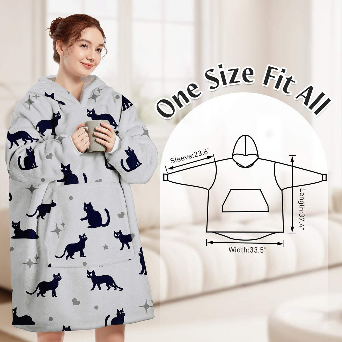 Queenshin Oversized Wearable Blanket Fluffy Hoodie for Women Men Girls Cat 🍁 All In One Marketplace Canada