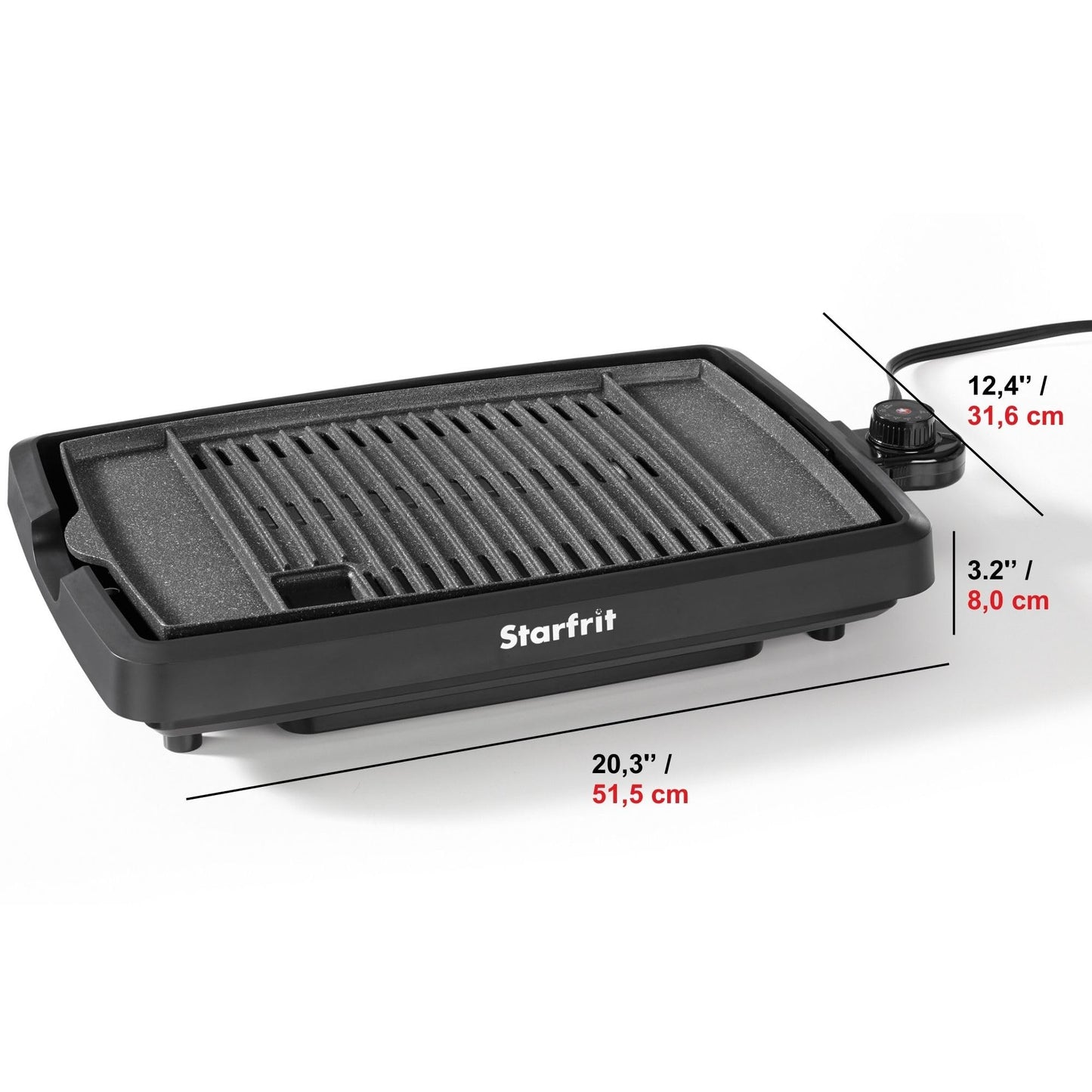 Starfrit The Rock Indoor Smokeless Electric BBQ Grill - Non-Stick 10" x 16" Cooking Surface - Adjustable Temperature - Available at All In One Marketplace Canada