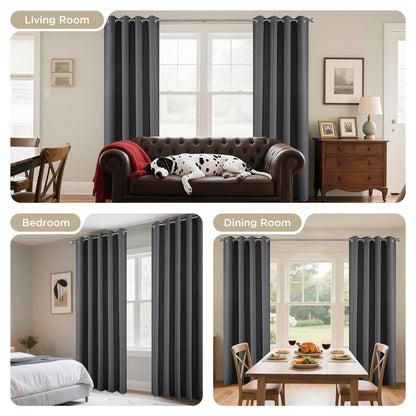 Joydeco Blackout Curtains 63 Inch Length 2 Panels Set, Thermal Insulated Long Curtains& Drapes 2 Burg, Room Darkening Grommet Drapes for Living Room Bedroom Window (W52 x L63 Inch, Dark Grey)