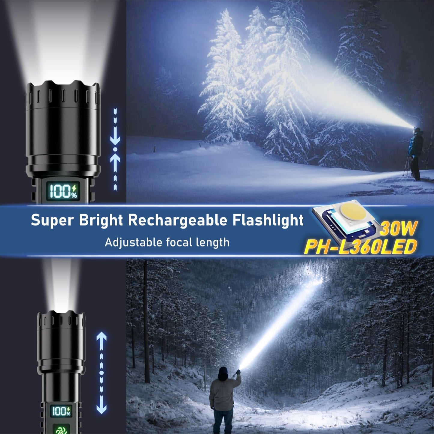 Rechargeable Flashlight 2 Pack, 990000 High Lumens LED Flash Light, Brightest Zoomable Lampe with LCD Digital Display, 5Modes Super Bright Flashlights, Powerful Tactical Flashlight for Outdoor, Gift - Available at All In One Marketplace Canada