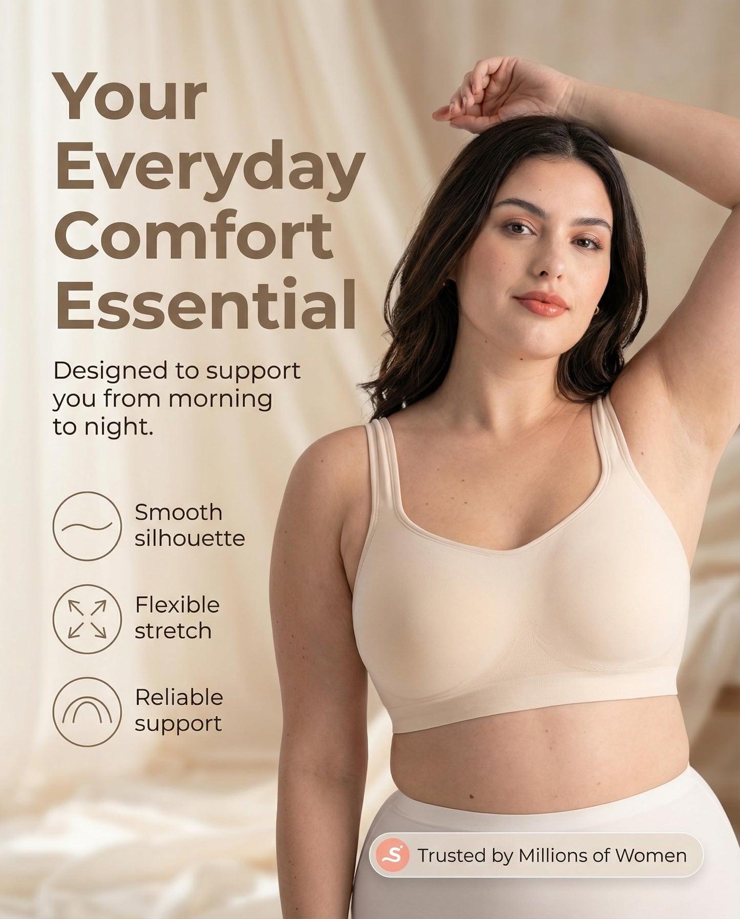 SHAPERMINT Wireless Bras for Women - Full Support Seamless Bralette, Compression Sports Bra, Plus Size Minimizer Bras, Padded Wirefree Bra for Women Nude