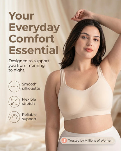 SHAPERMINT Wireless Bras for Women - Full Support Seamless Bralette, Compression Sports Bra, Plus Size Minimizer Bras, Padded Wirefree Bra for Women Nude