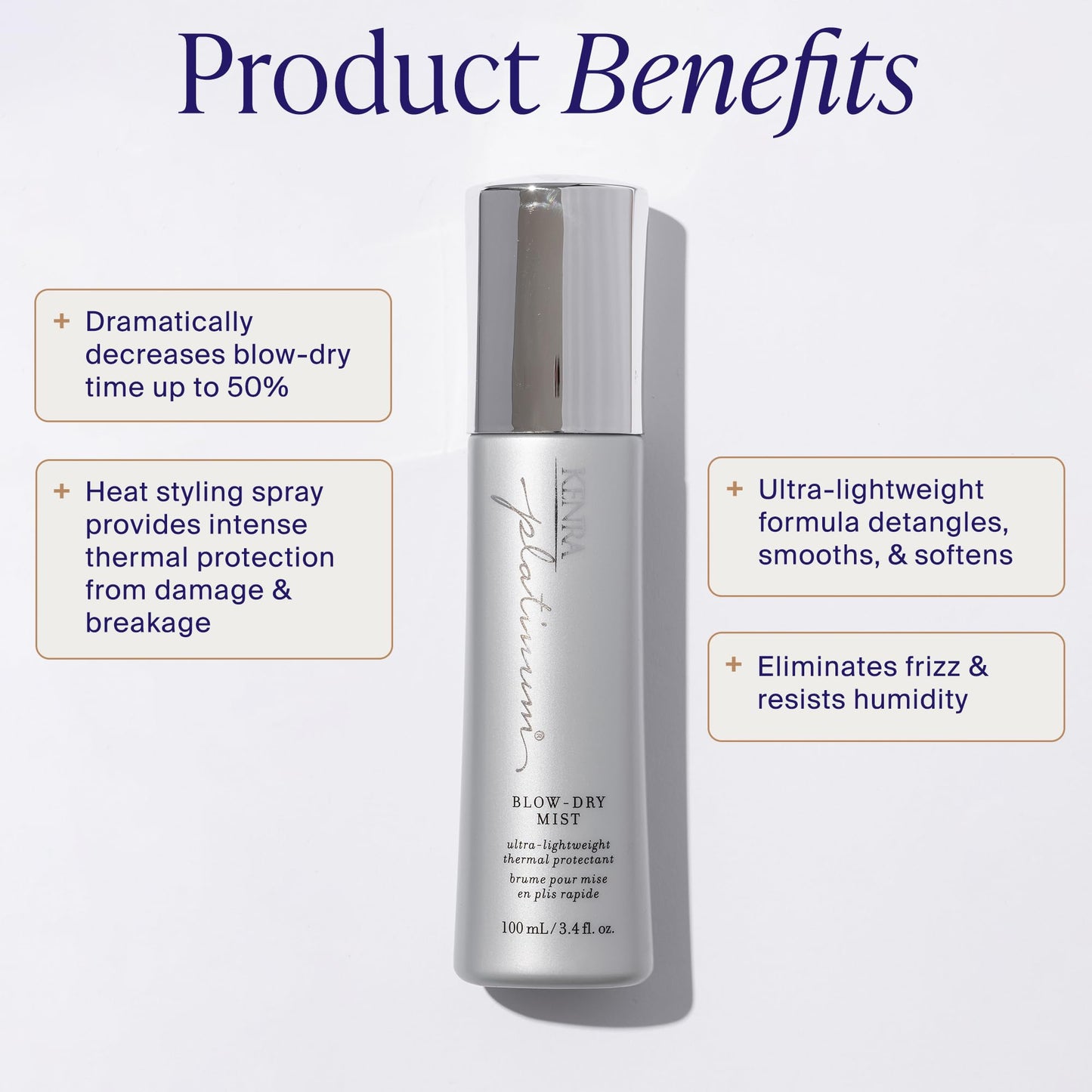Kenra Platinum Blow-Dry Mist | Ultra Lightweight Thermal Heat Protectant | Reduces Dry Time & Frizz | Fine to Medium Hair | 100 mL - Available at All In One Marketplace Canada