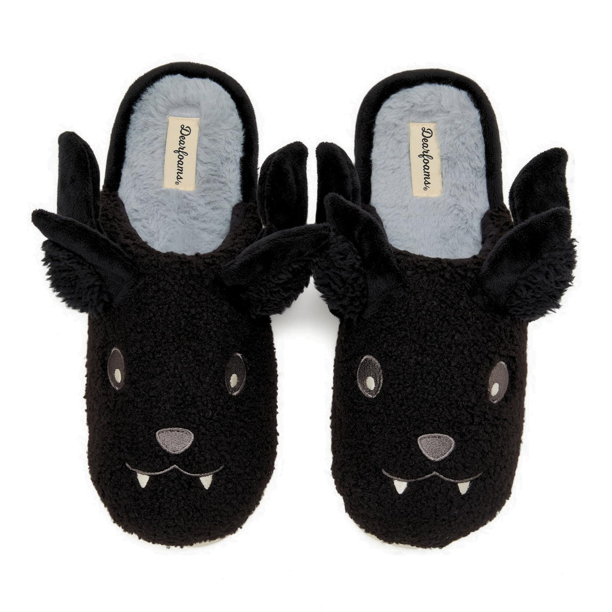 Pantoufles Dearfoams unisexes pour adultes, motif Halloween citrouille Jack-o'-lantern ou chauve-souris noire, 43-45 Femmes / 44-46 Hommes