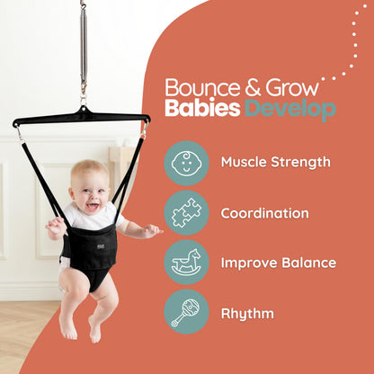 Jolly Jumper CLASSIC (Black) with Stand - ORIGINAL Baby Jumper, Indoor and Outdoor Exercise Saddle Seat, Adjustable Height, for Infants up to 28lbs 🍁 All In One Marketplace Canada